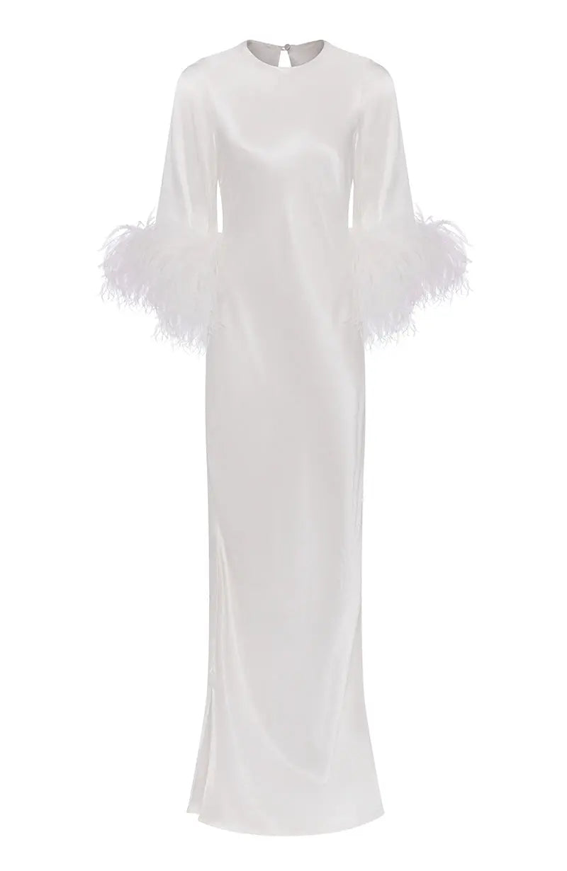 Dolly Feather Sleeve Dress in Ivory