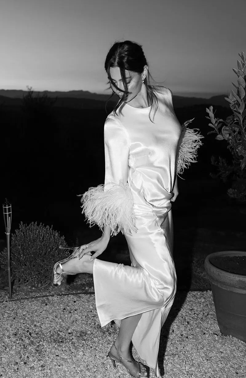Dolly Feather Sleeve Dress in Ivory