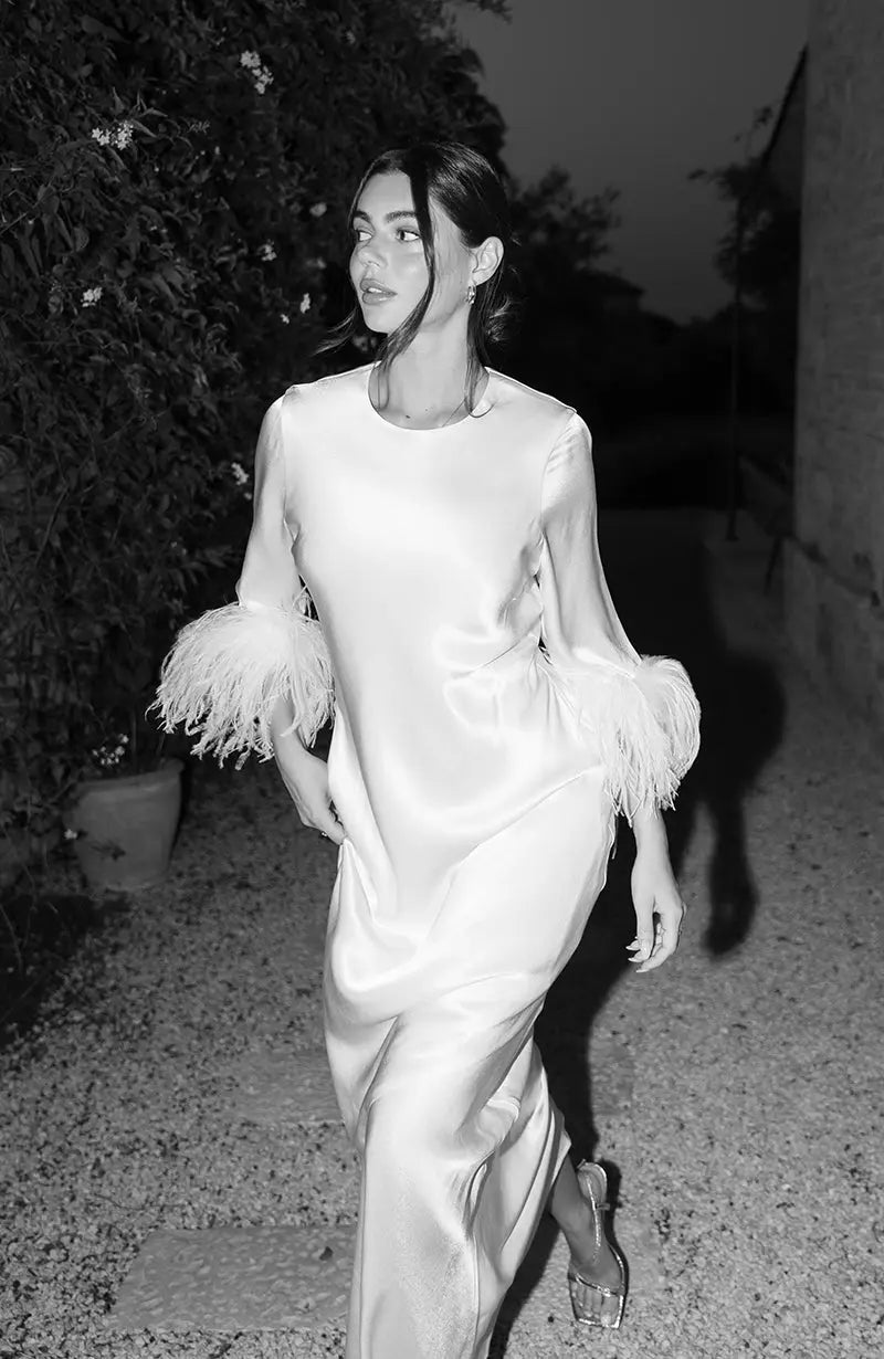 Dolly Feather Sleeve Dress in Ivory