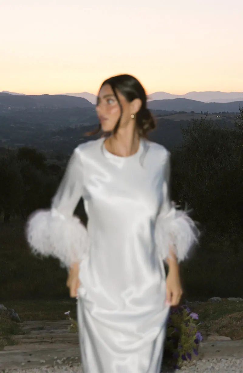 Dolly Feather Sleeve Dress in Ivory