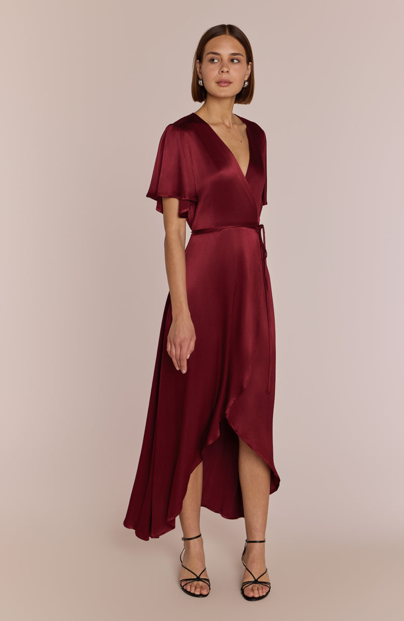 Florence Waterfall Dress in Chianti Satin