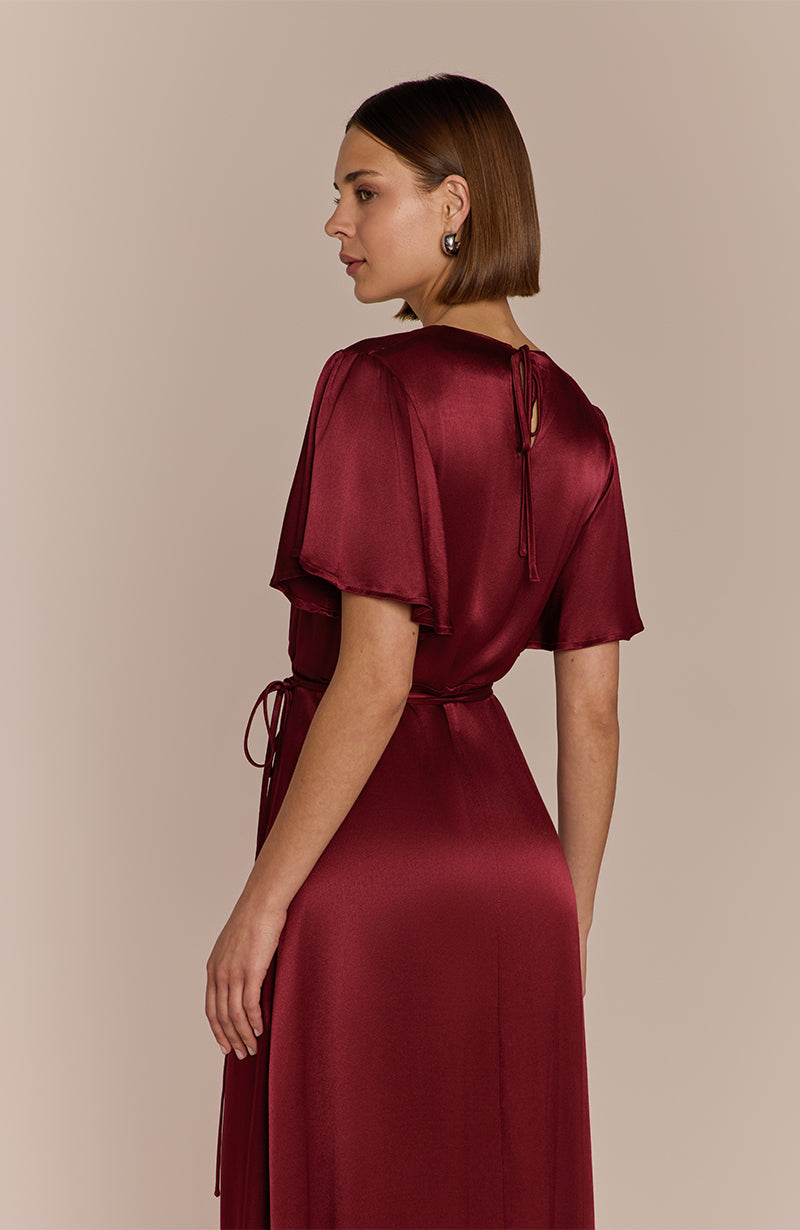 Florence Waterfall Dress in Chianti Satin