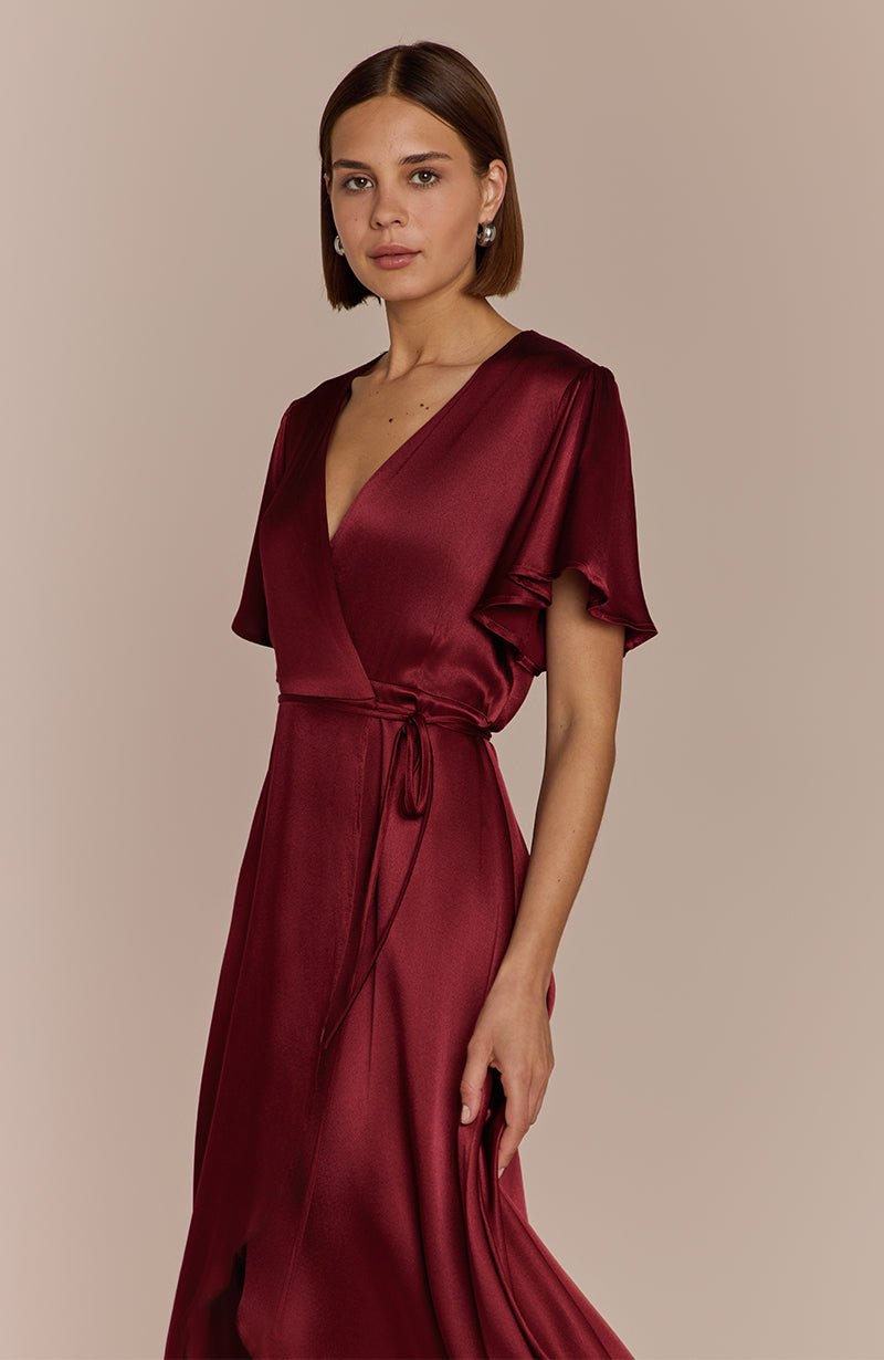 Florence Waterfall Dress in Chianti Satin
