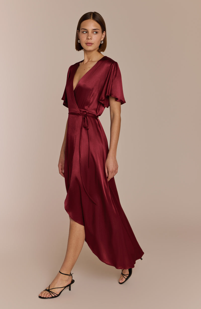 Florence Waterfall Dress in Chianti Satin