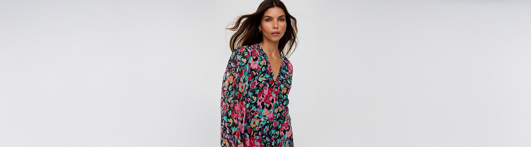 model wearing the Flora floral print dress