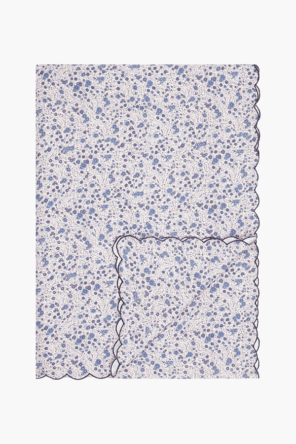 Large Linen Tablecloth Scallop Edge Blue Aster