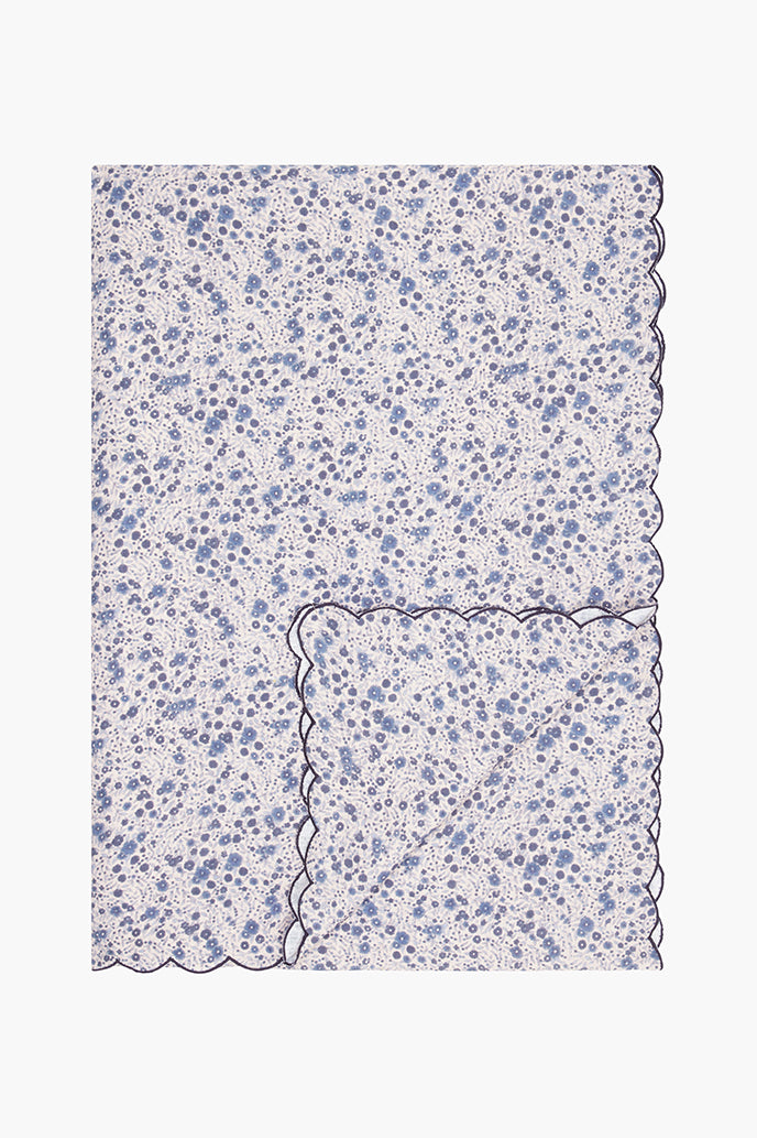 Large Linen Tablecloth Scallop Edge Blue Aster