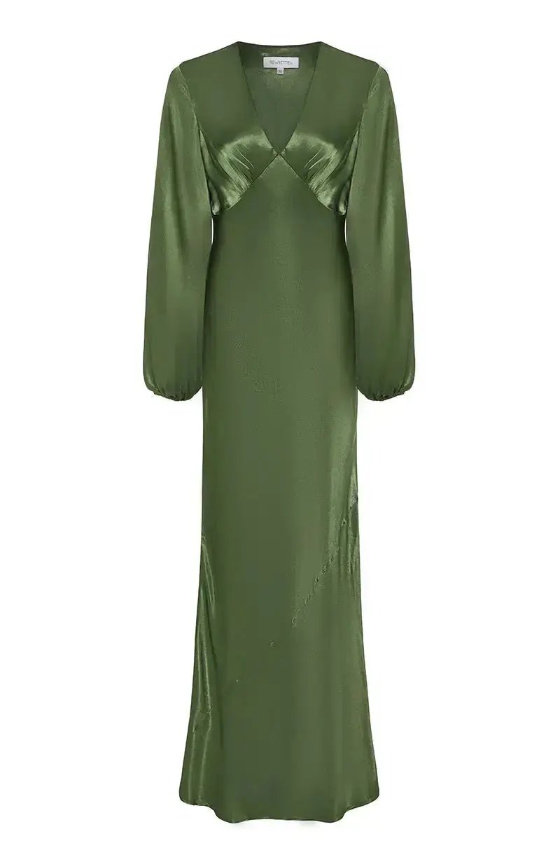 Valencia Dress in Olive Viscose Satin