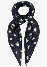 Moonflower Navy Silk Headscarf
