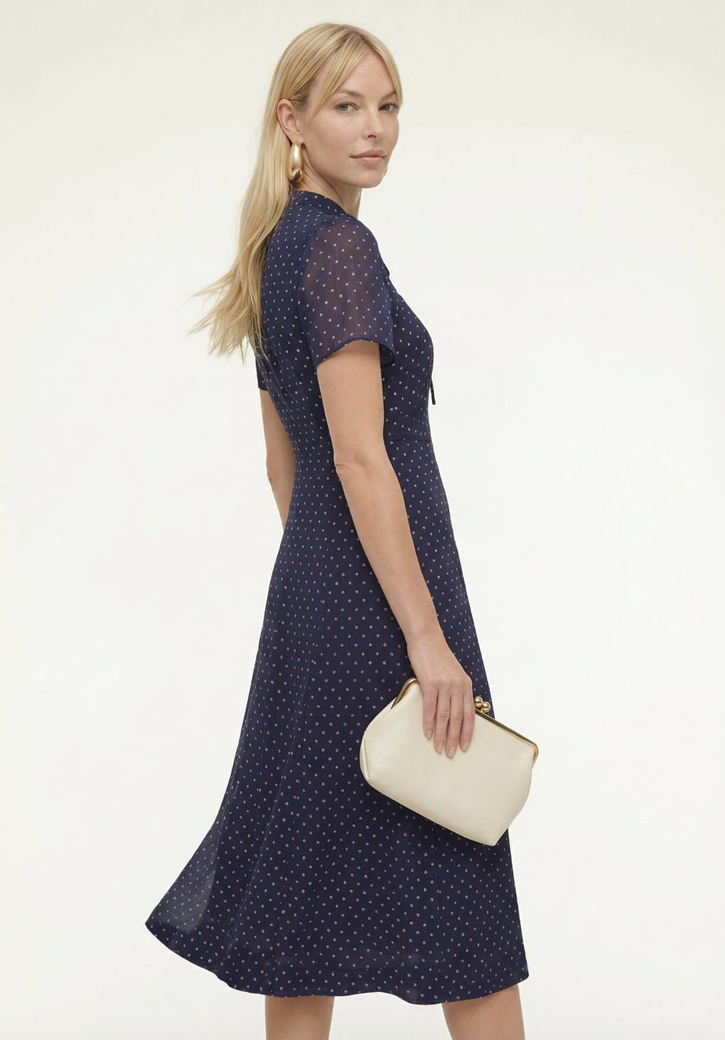 PREORDER Primrose Garden Polka Dot Print Midi Dress In Navy