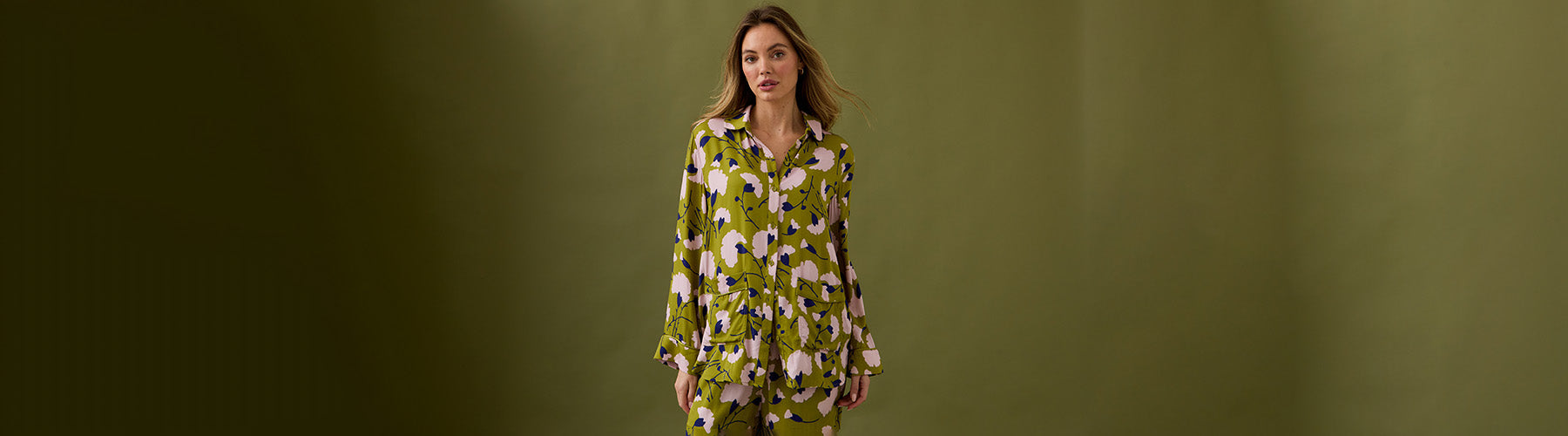 model wearing green print Evie Pyjama Set