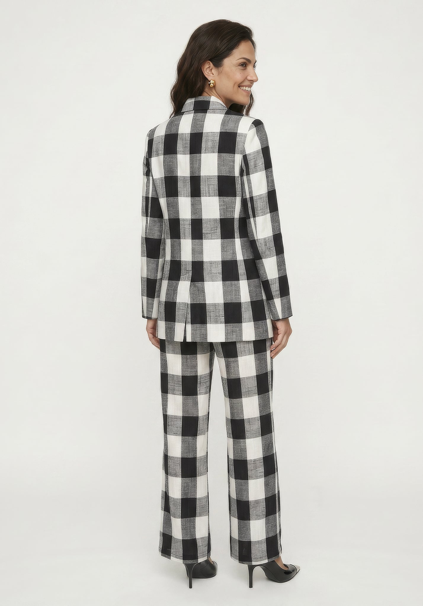 PREORDER Zena Double Breasted Check Jacket in Black and White