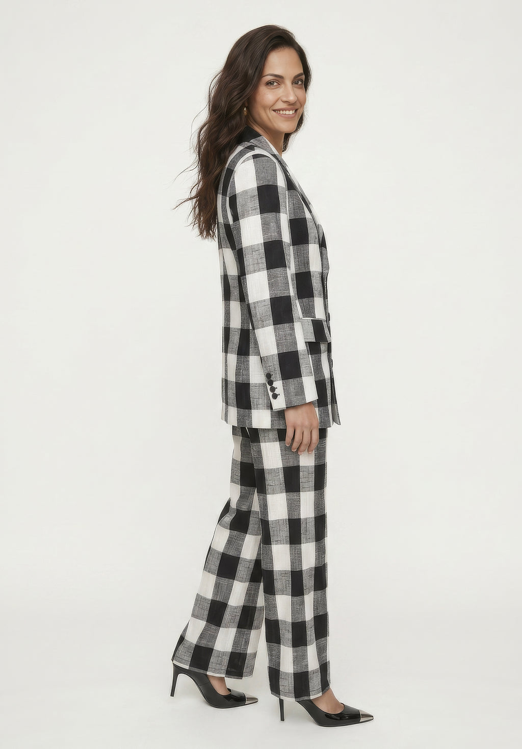 PREORDER Zena Double Breasted Check Jacket in Black and White