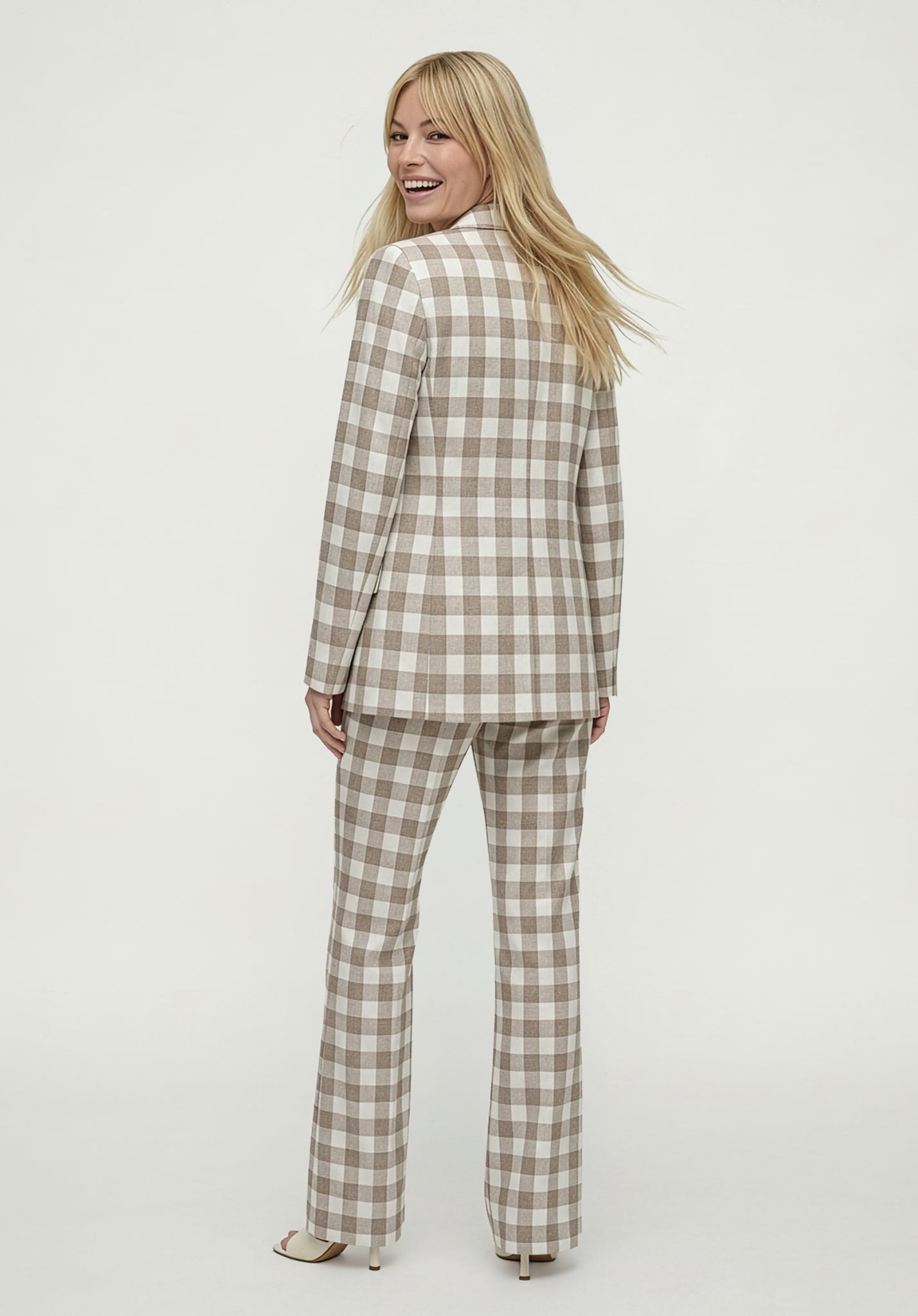 PREORDER Oatley Check Print Blazer Jacket in Brown