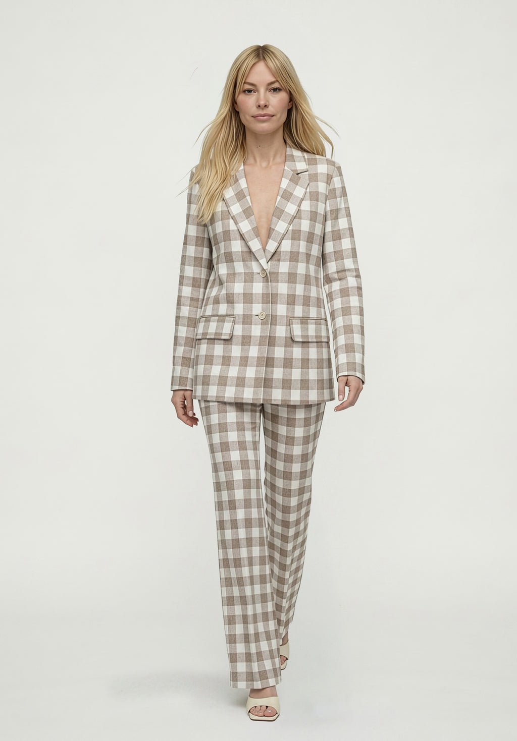 PREORDER Oatley Check Print Blazer Jacket in Brown