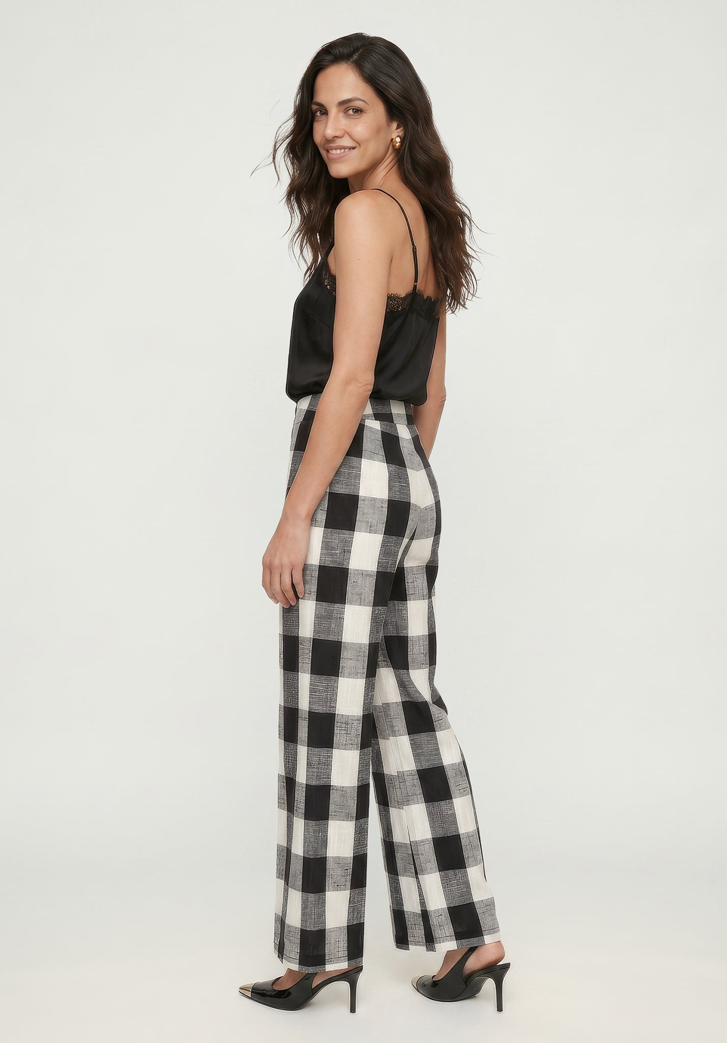 PREORER Zena Flared Check Trouser in Black and White