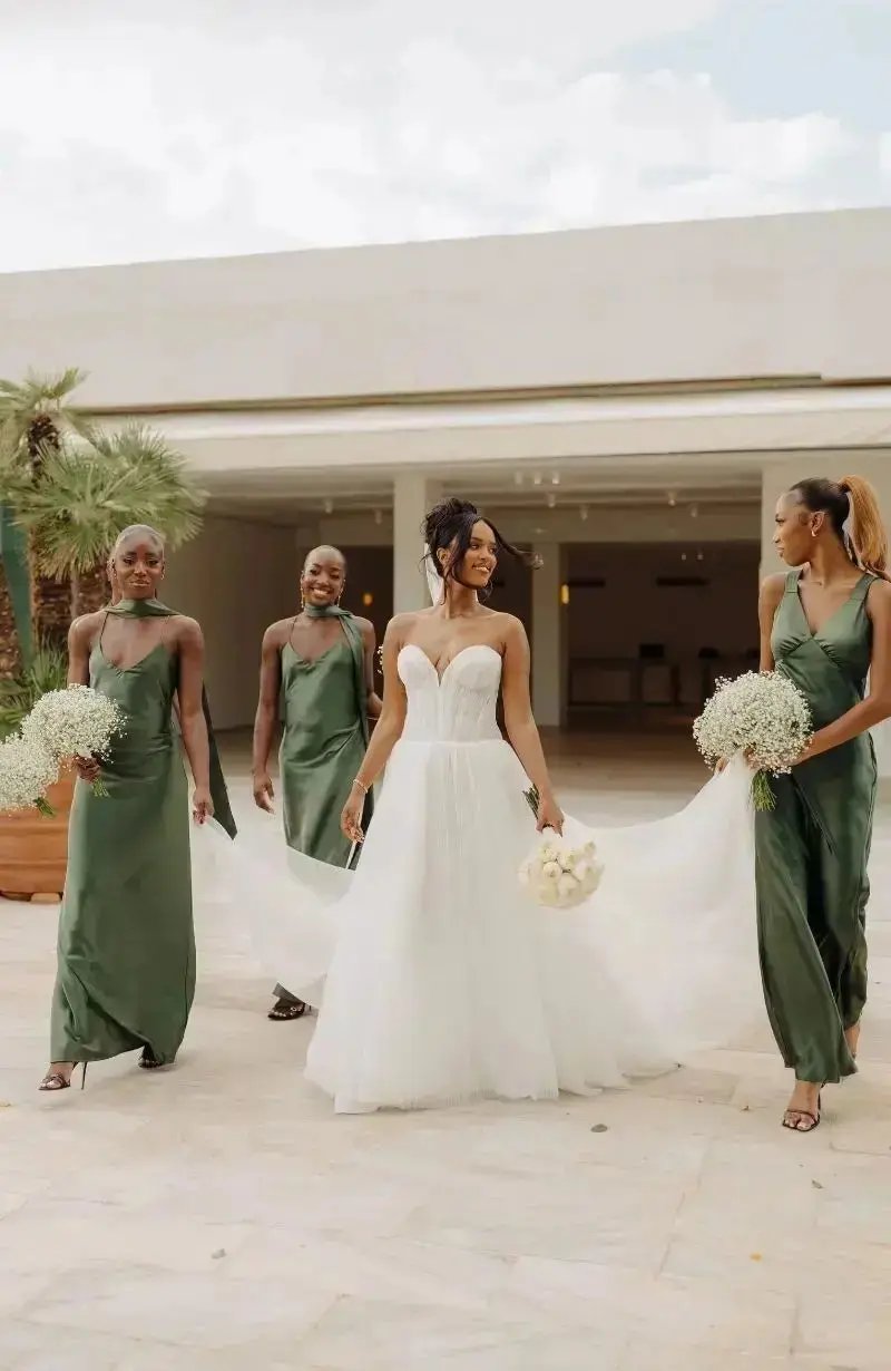 Brooklyn Dress in Olive Green Satin - Strappy Slip Bridesmaid Dress
