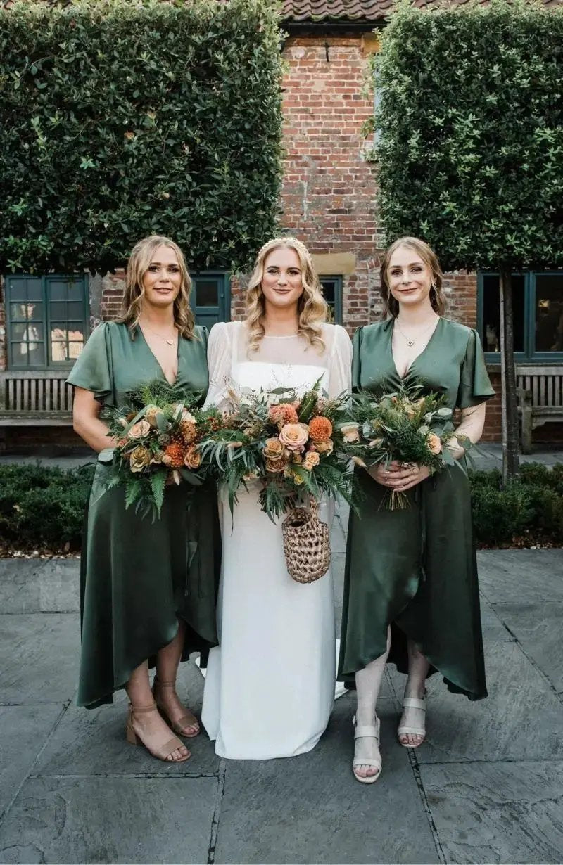 Florence Waterfall Dress in Olive Green Satin