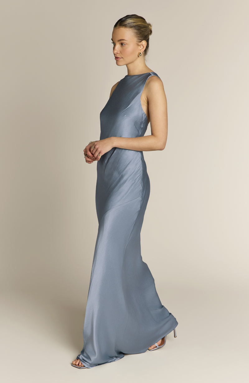 Paris Dress in Pale Blue Satin