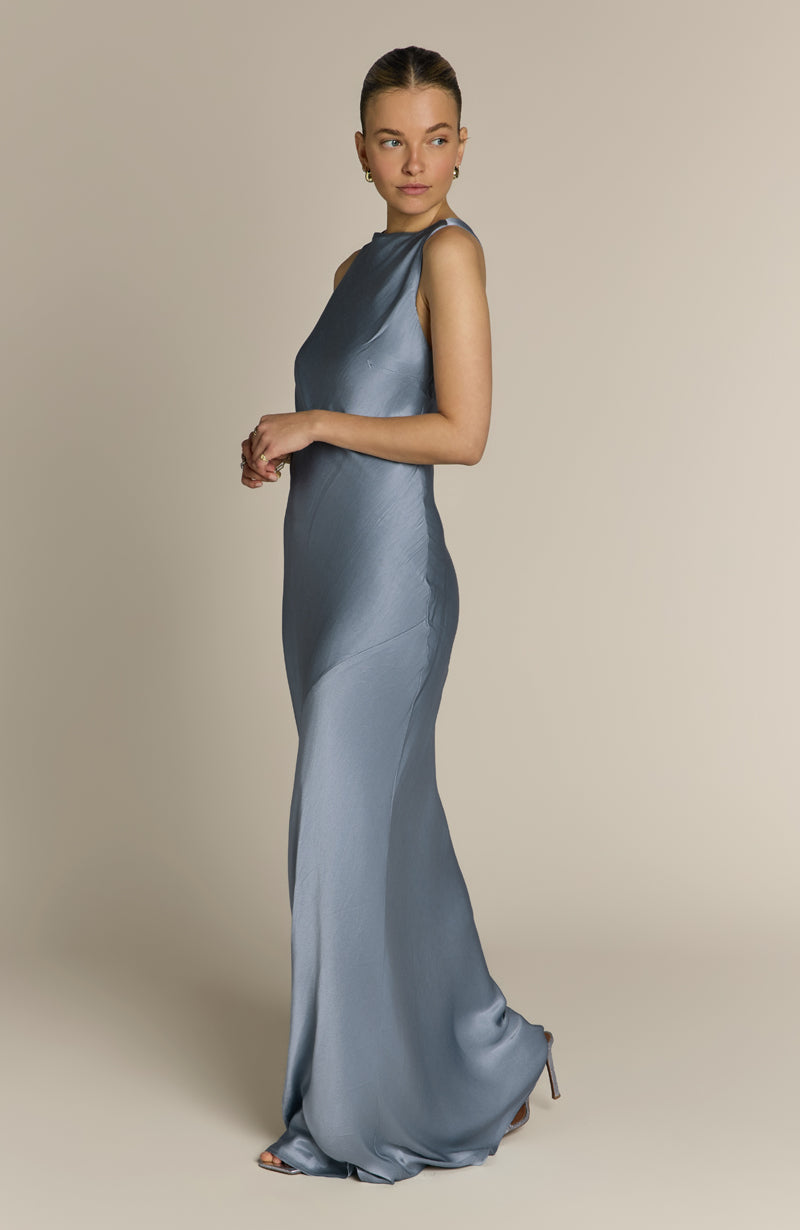 Paris Dress in Pale Blue Satin