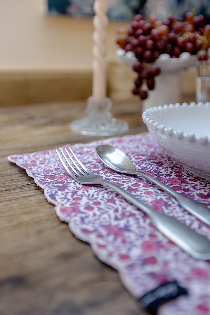 Linen Double Sided Placemat Scallop Edge Pink/Blue Aster