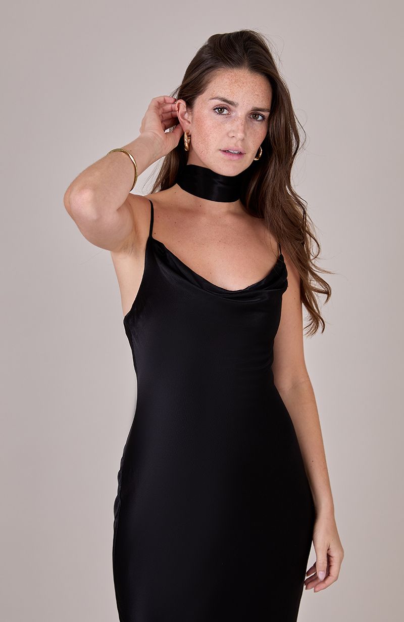 Pollenca Dress in Black Viscose Satin