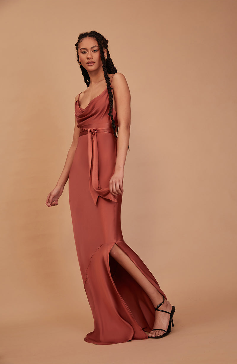 Pollenca Dress in Terracotta Satin
