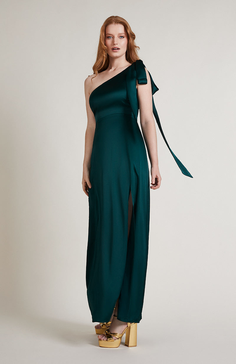 Porto Dress in Forest Green Satin