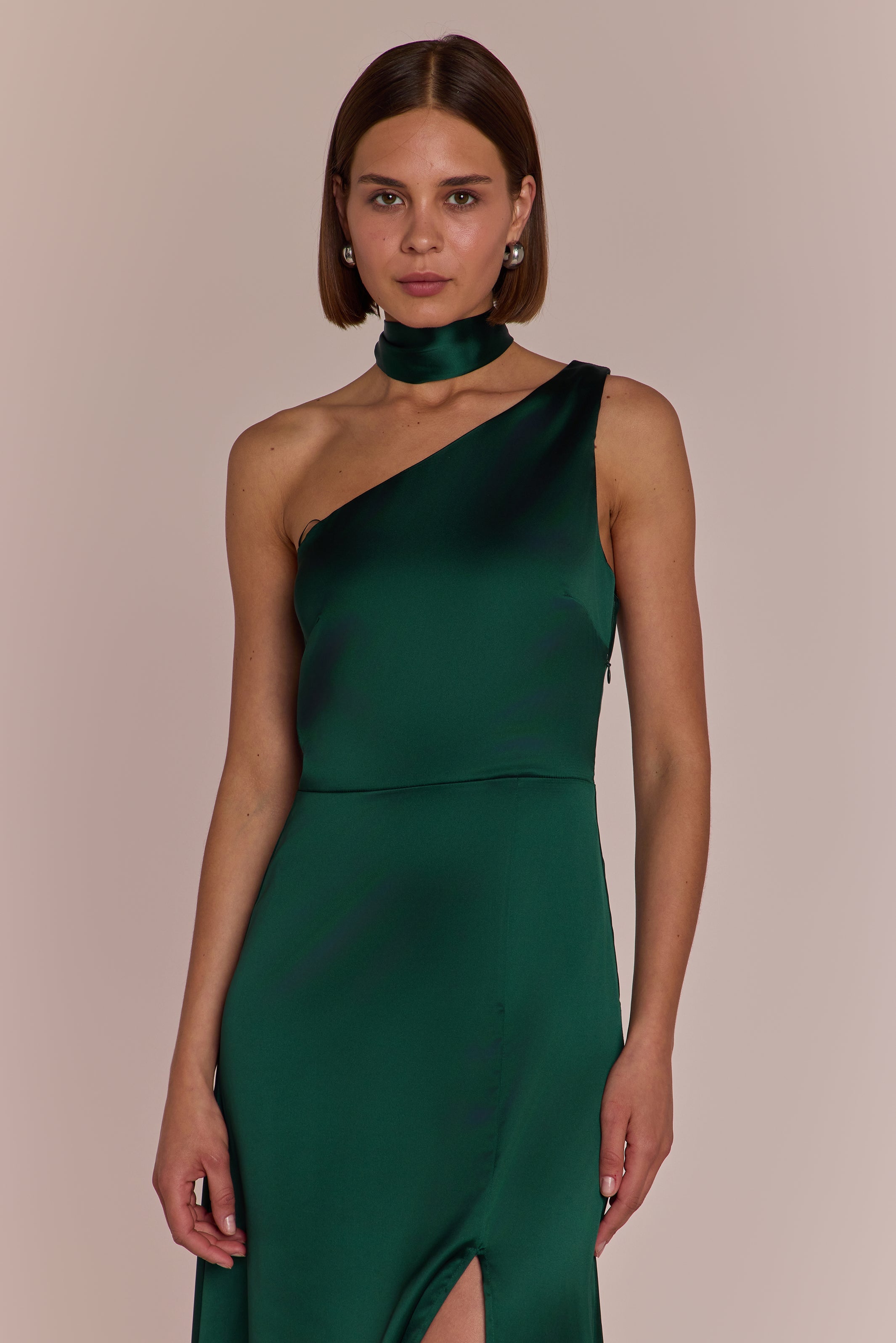 Porto Dress in Forest Green Satin