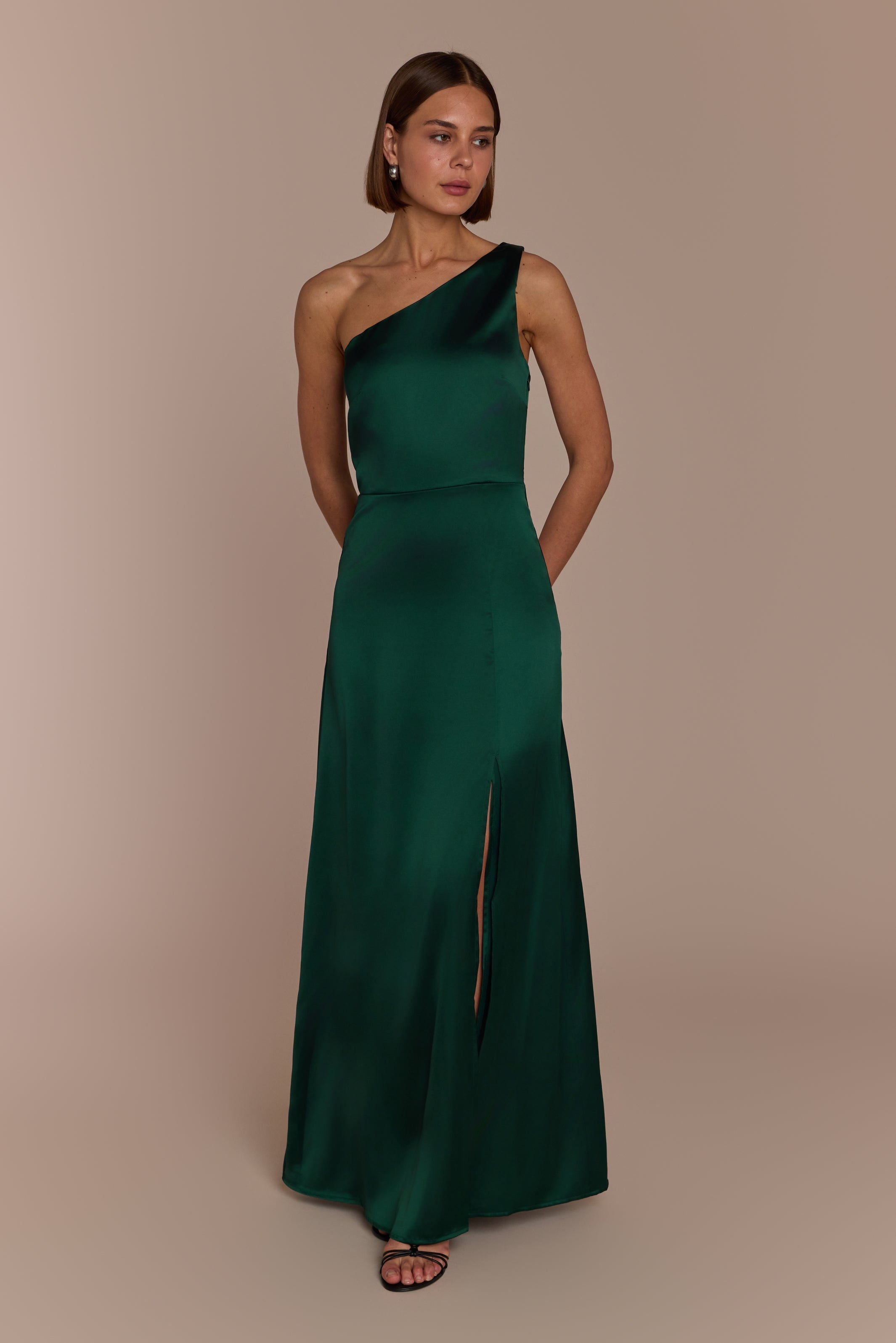 Porto Dress in Forest Green Satin