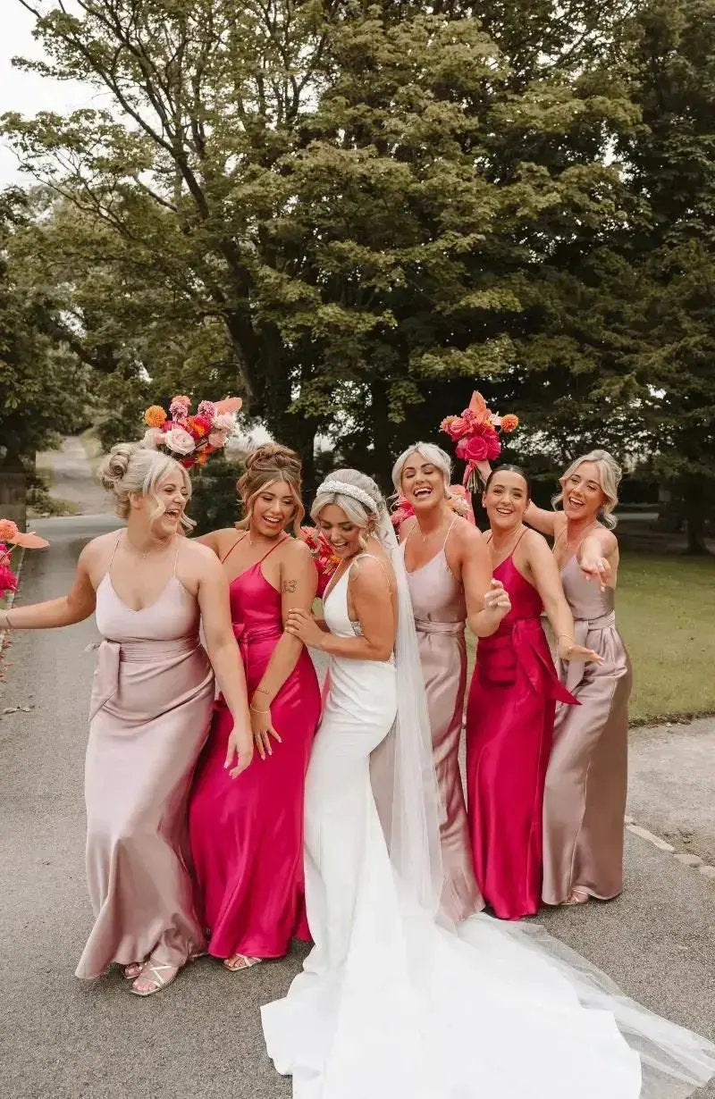 Brooklyn Dress in Rose Pink Satin - Strappy Slip Bridesmaid Dress