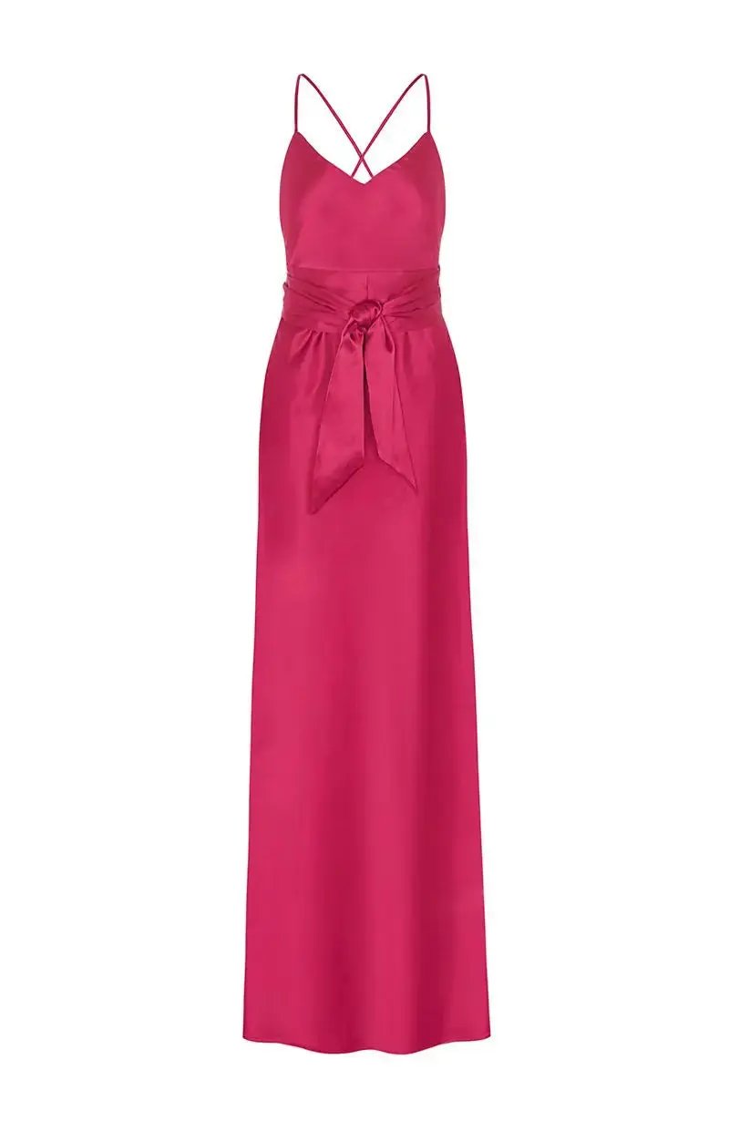 Brooklyn Dress in Hot Pink Satin - Strappy Slip Bridesmaid Dress