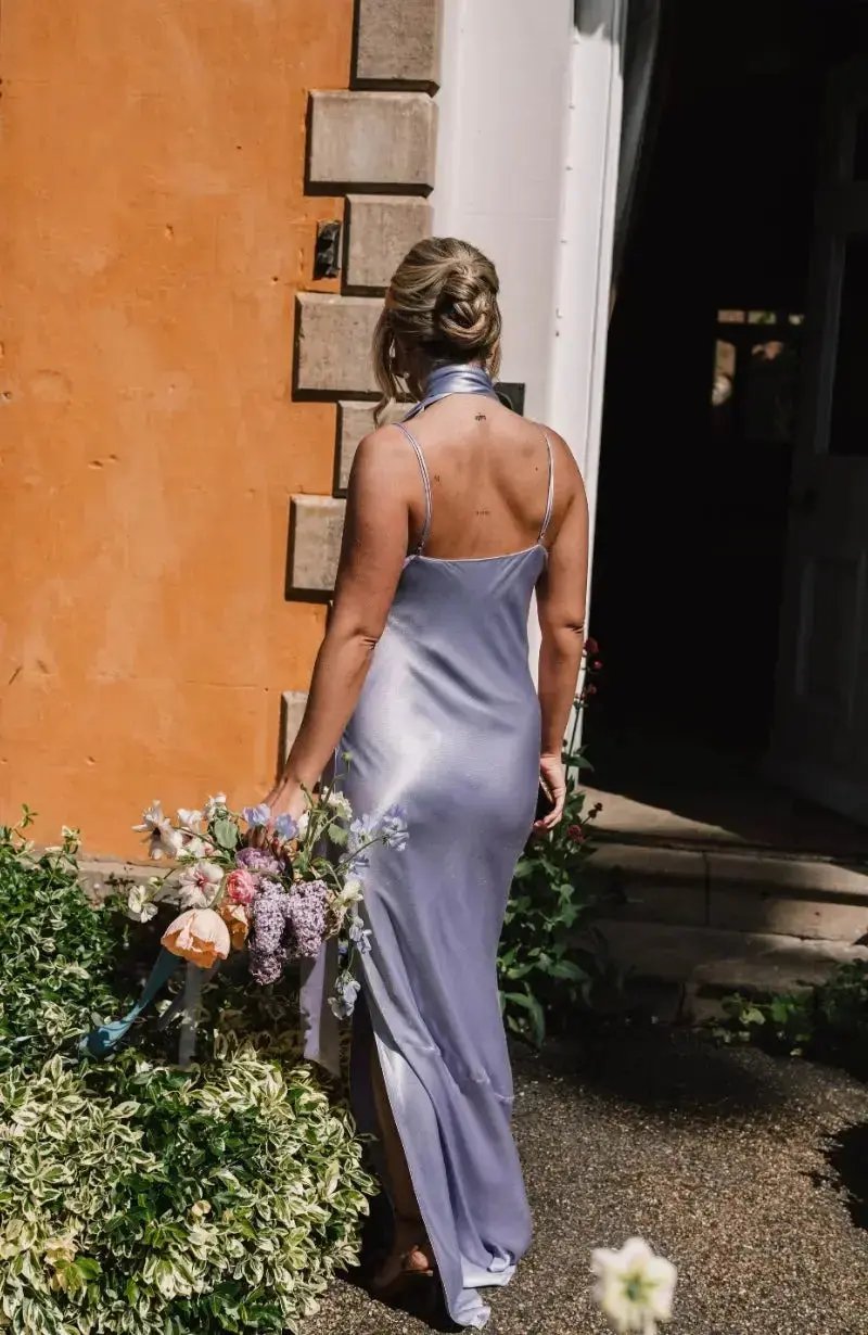 Pollenca cowl neck Dress in Lilac Satin