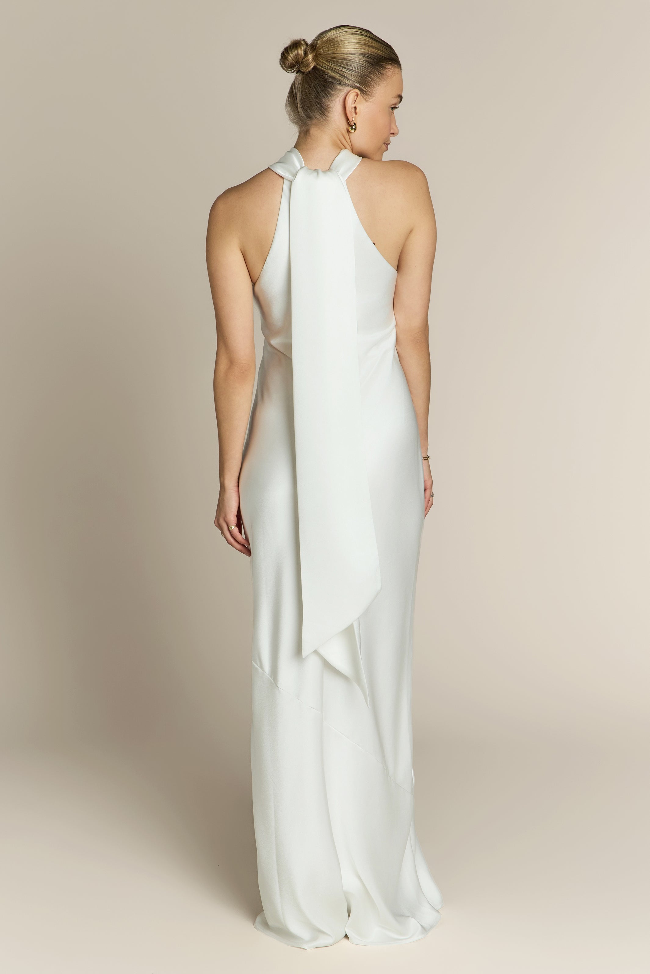 Roma Dress in Ivory Satin- Halterneck Maxi Bridesmaid & Bridal Dress