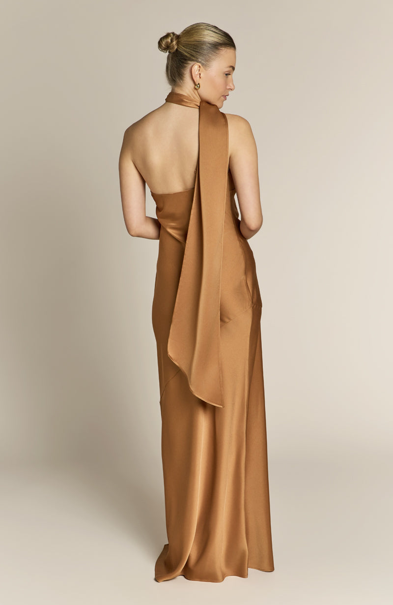 Raye One Shoulder Dress in Caramel