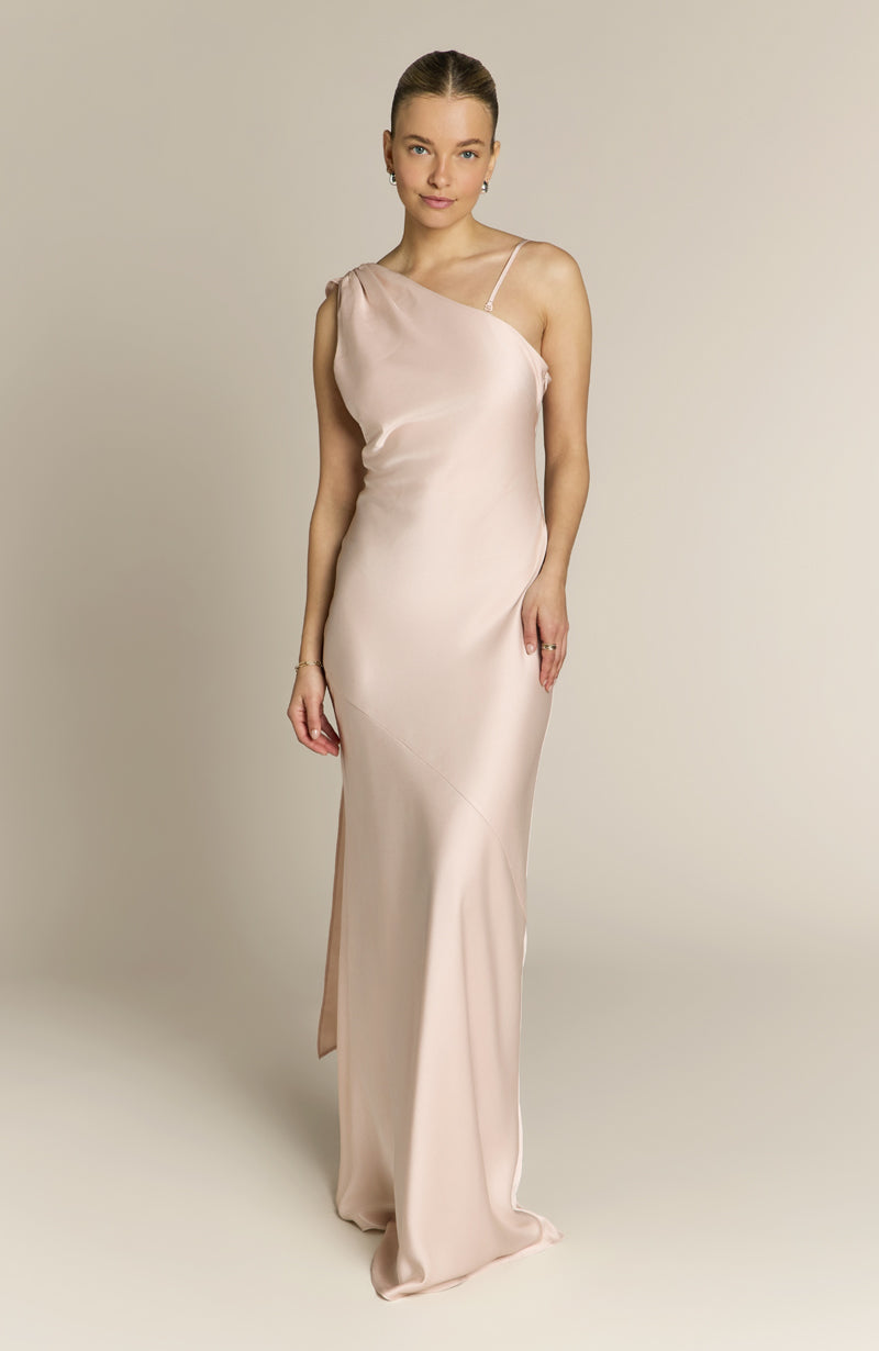 Raye One Shoulder Dress in Champagne