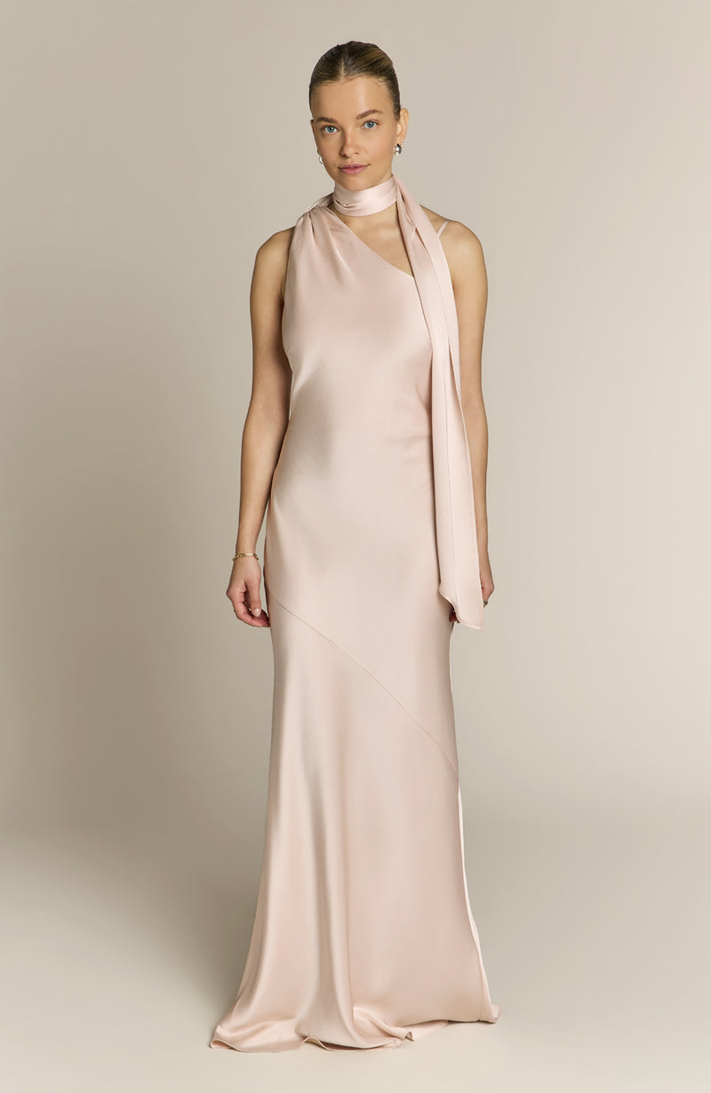 Raye One Shoulder Dress in Champagne