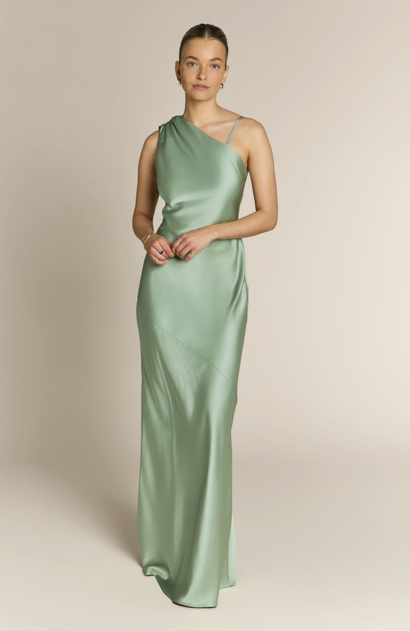 Raye One Shoulder Dress in Sage Green