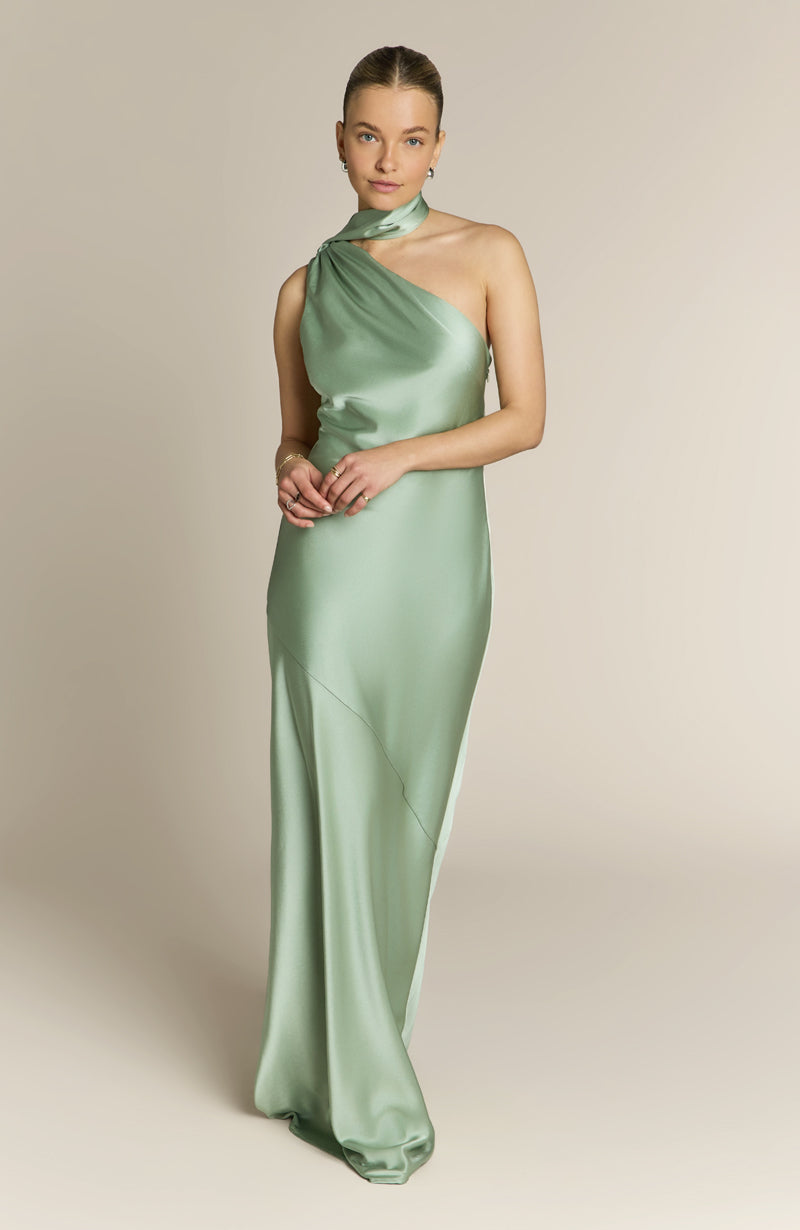 Raye One Shoulder Dress in Sage Green