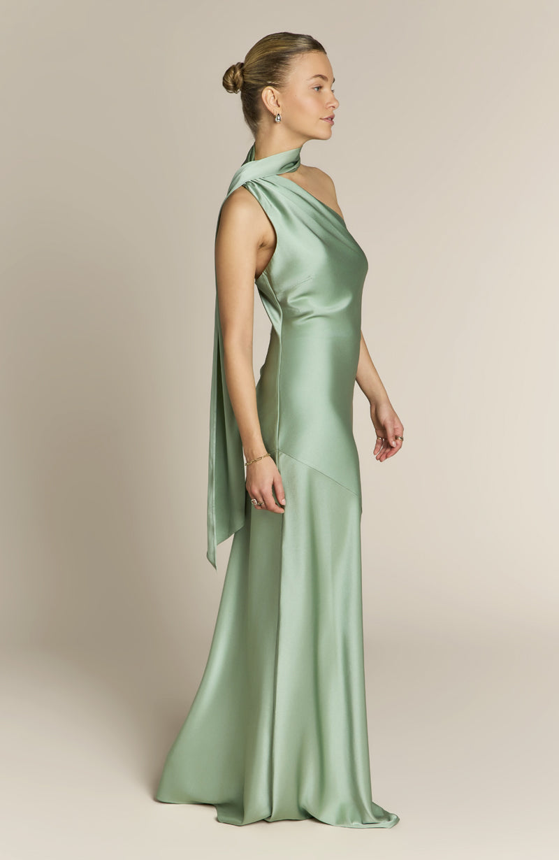 Raye One Shoulder Dress in Sage Green
