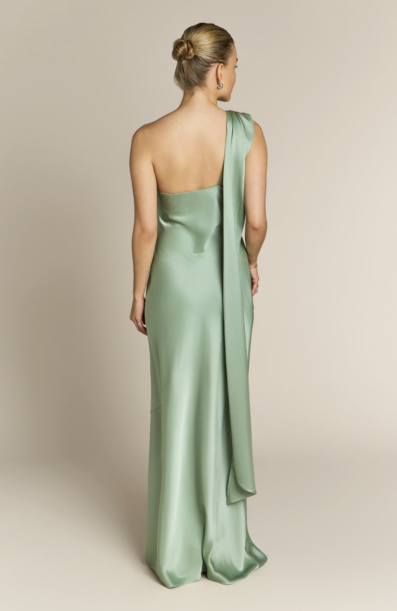 Raye One Shoulder Dress in Sage Green