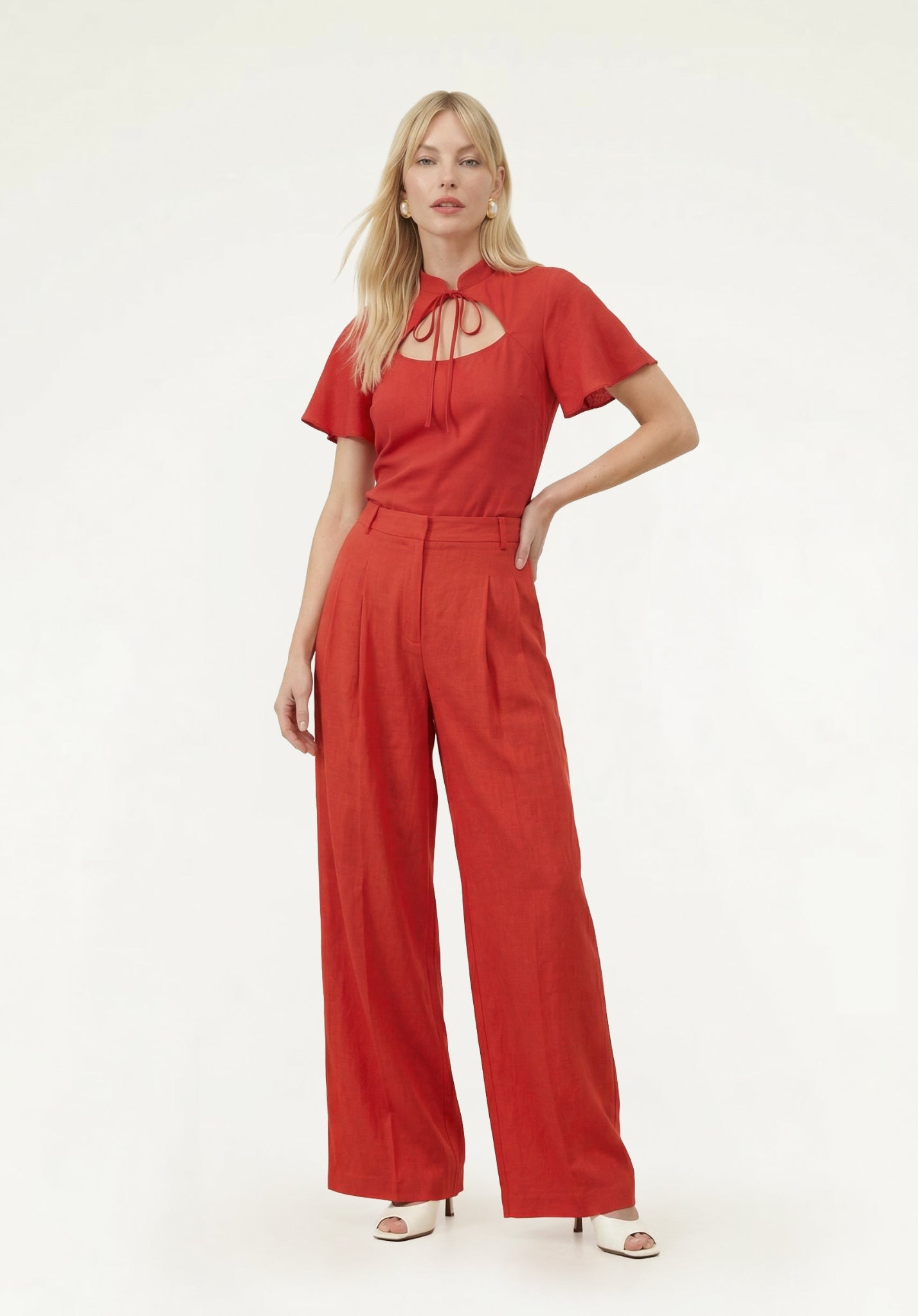 PREORDER Camille Flutter Sleeve Top In Red