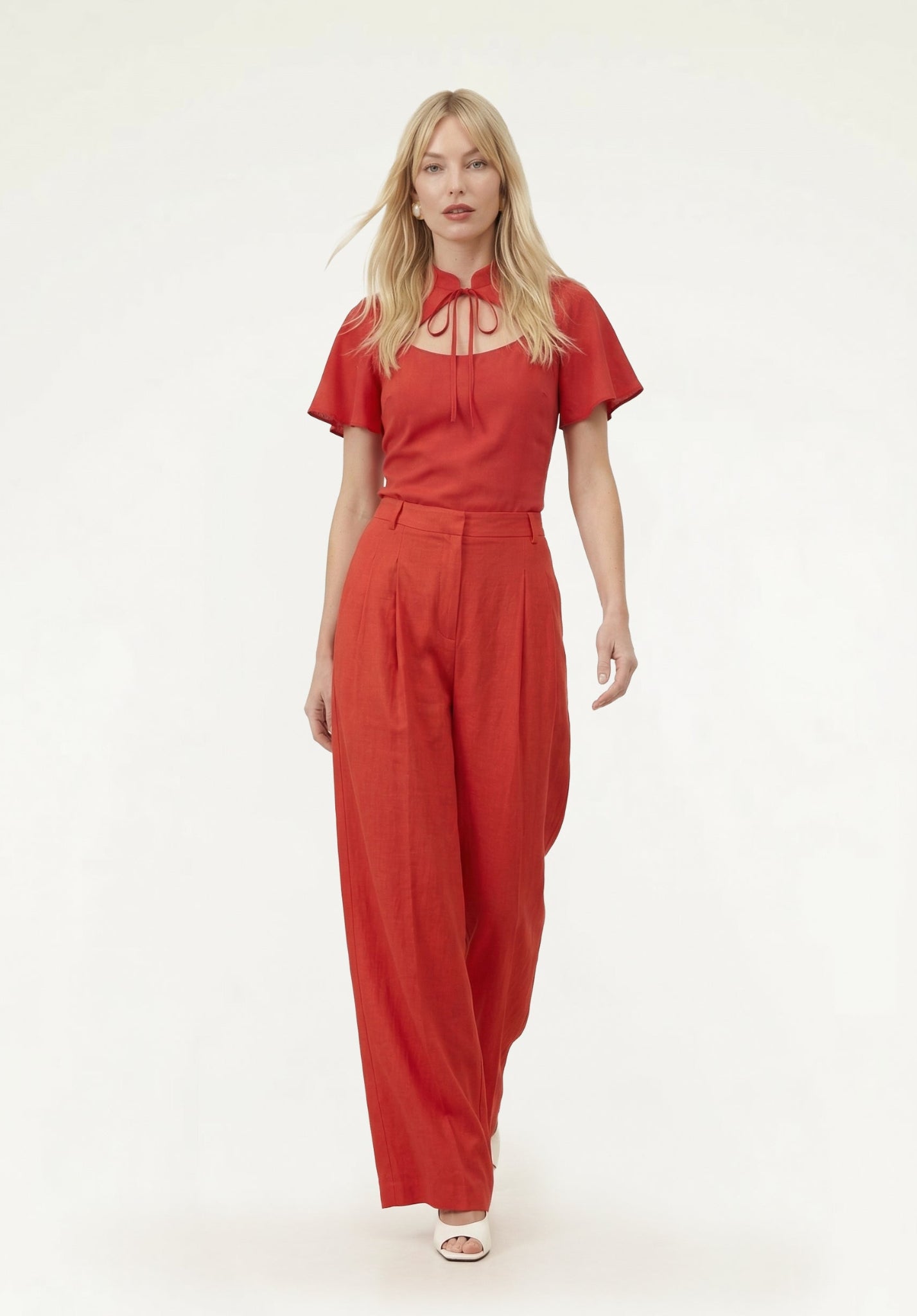 PREORDER Camille Flutter Sleeve Top In Red