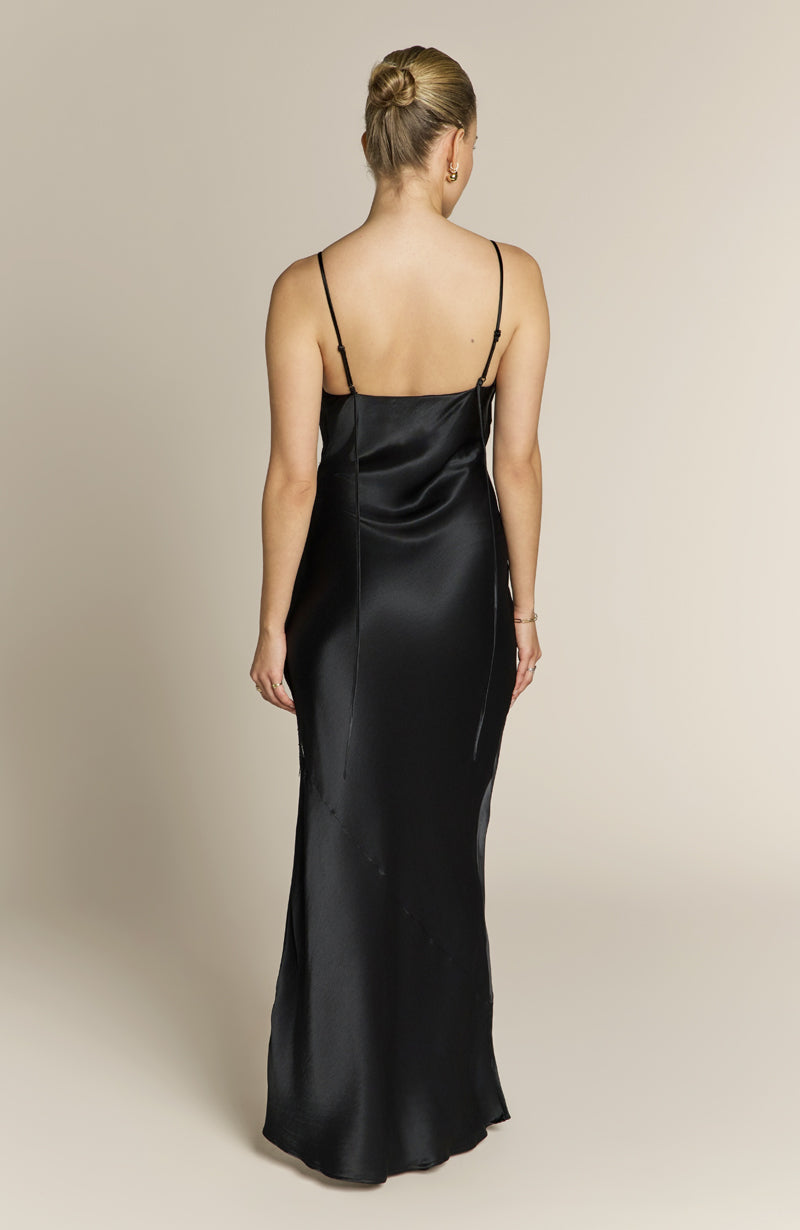 Remi Lace Panel Satin Dress in Black