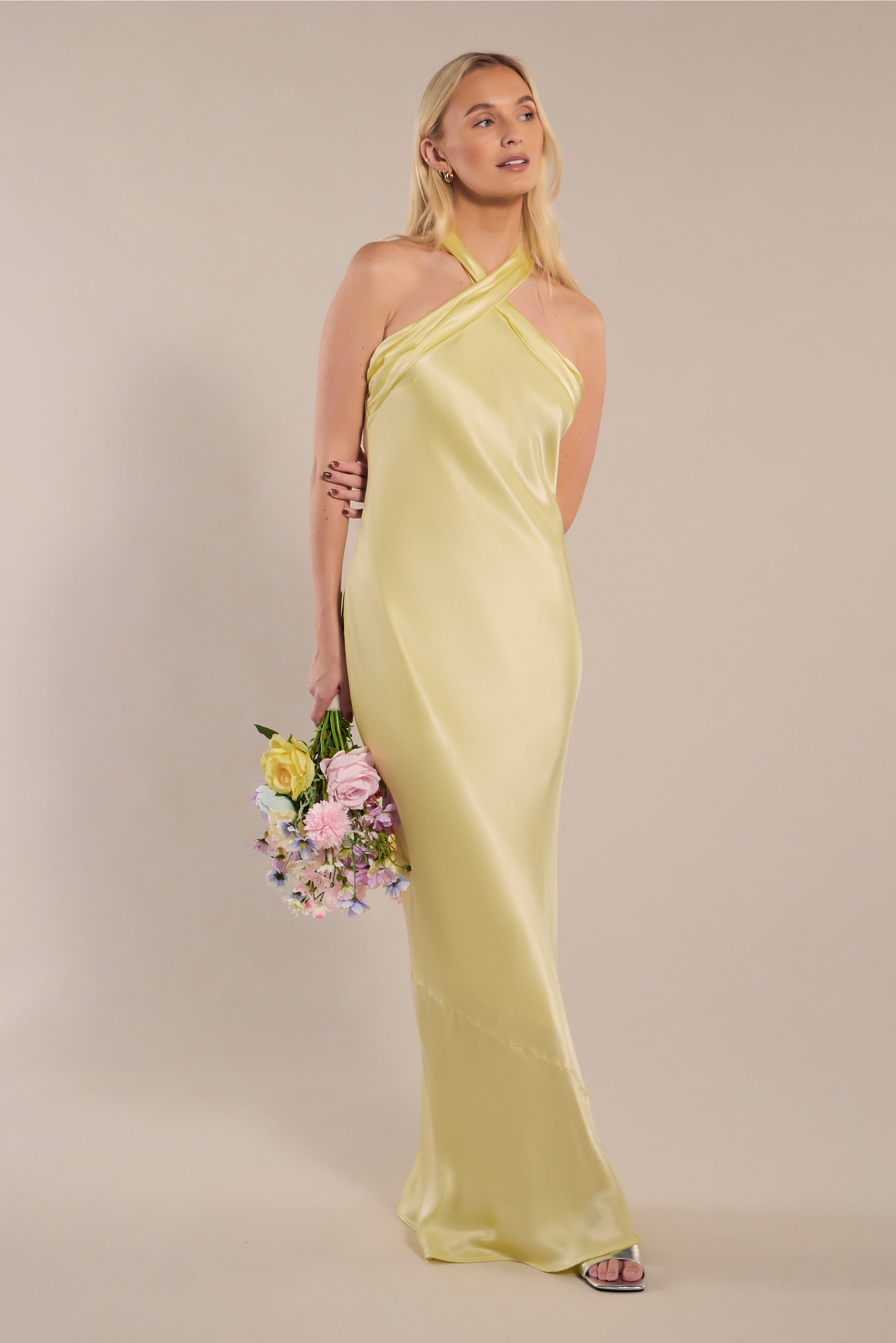 Roma Dress in Lemonade Yellow Satin