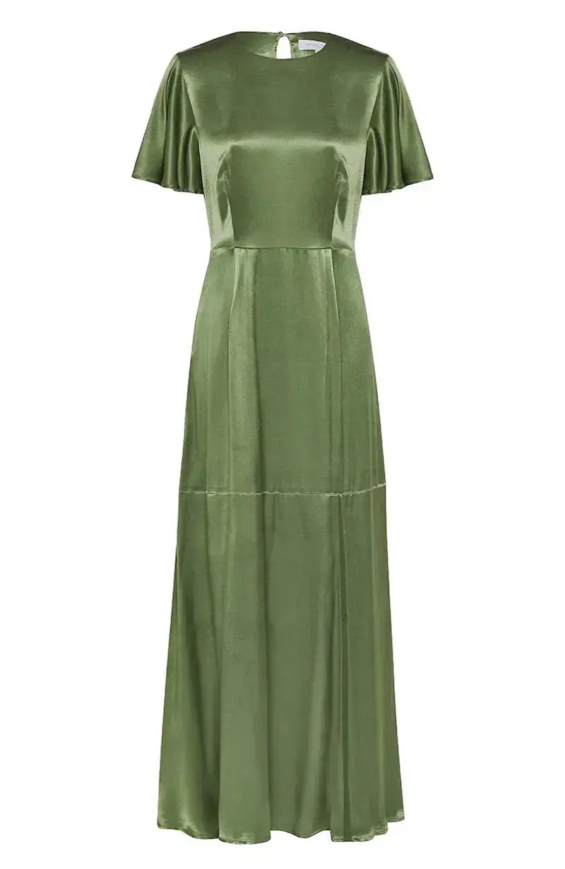 Sienna Dress in Olive Viscose Satin
