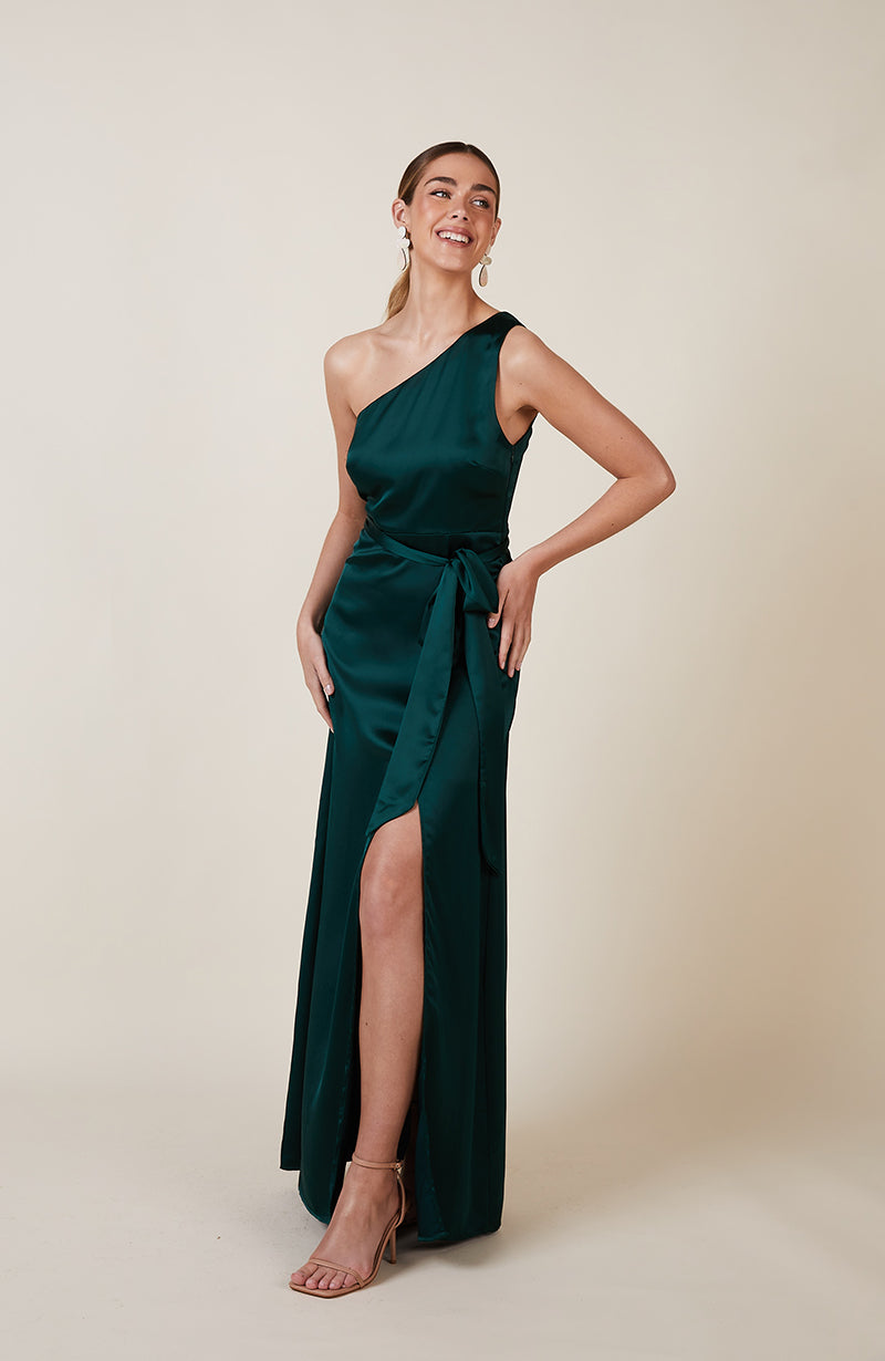 Porto Dress in Forest Green Satin