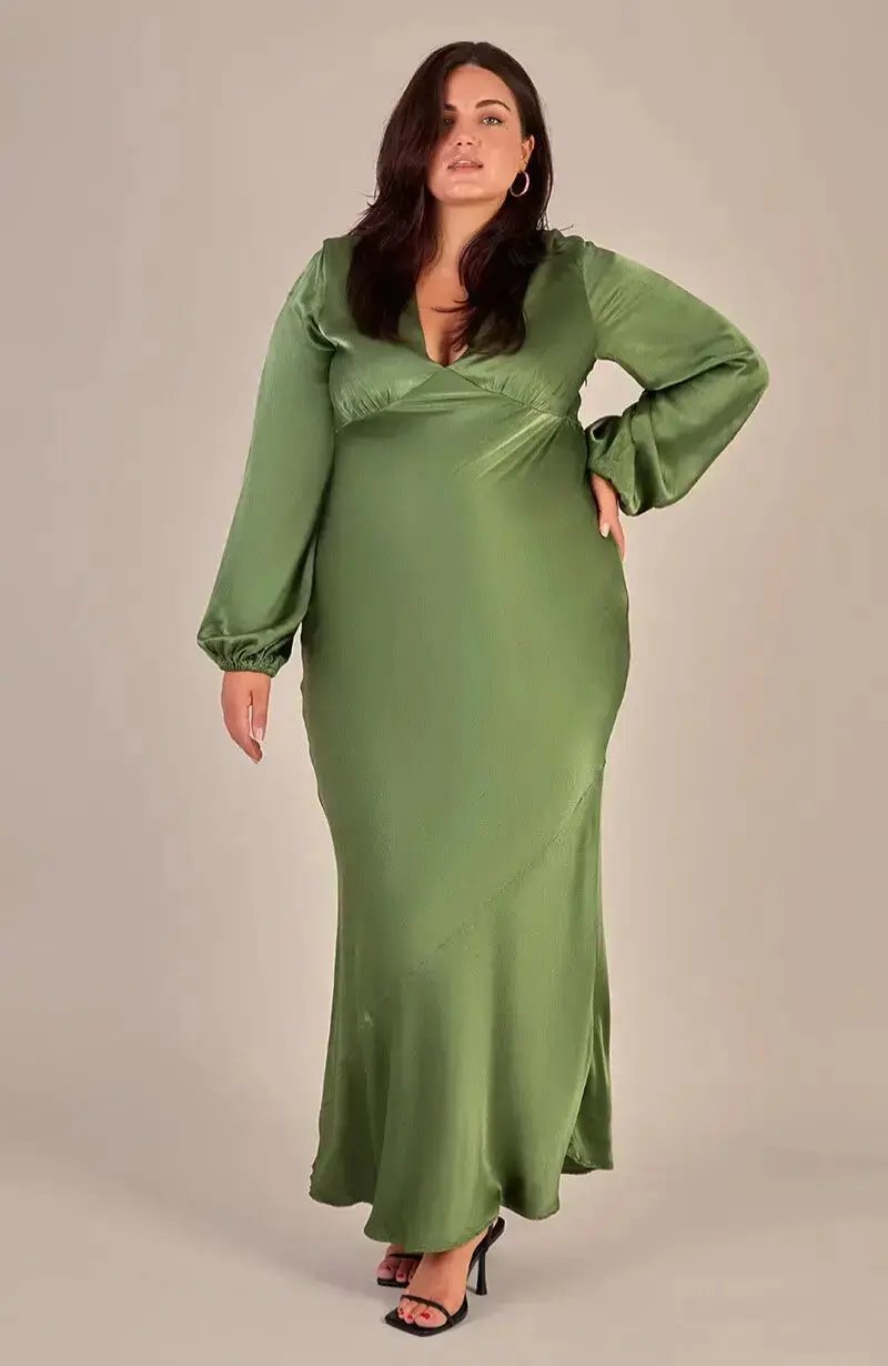 Valencia Dress in Olive Viscose Satin