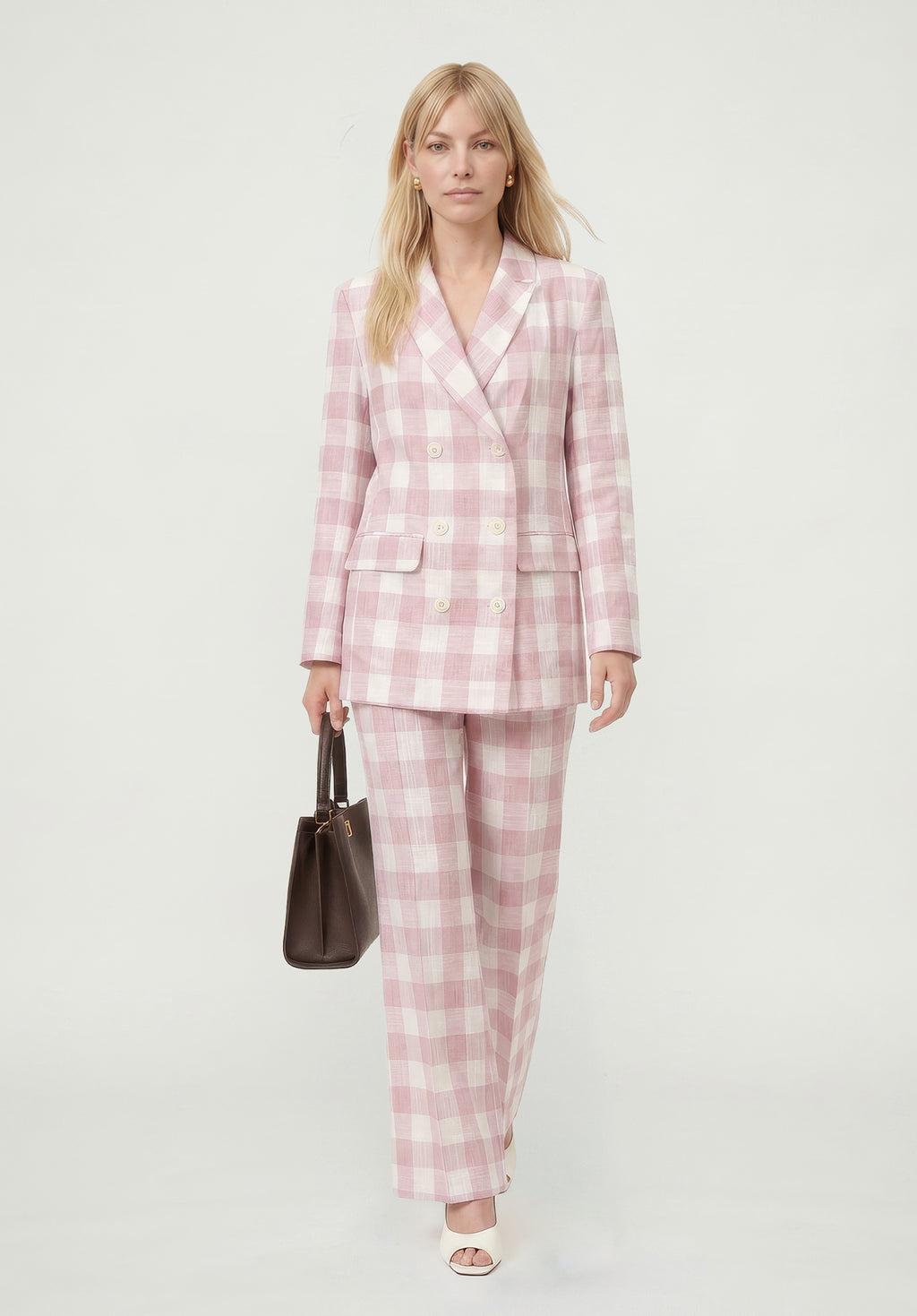 PREORDER Zena Double Breasted Check Jacket in Pink