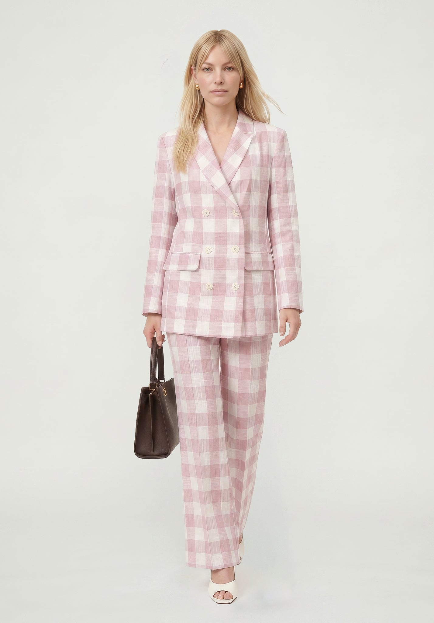 PREORDER Zena Double Breasted Check Jacket in Pink